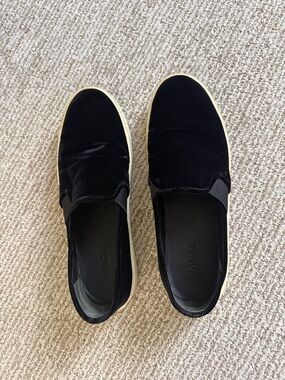 Vince Black Velvet Slip-On Trainers with White Soles